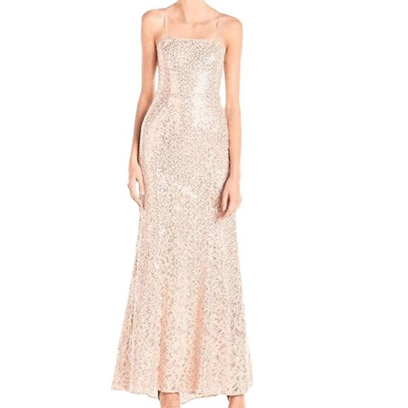 NWT BCBGMAXAZRIA Dress Women's 8 Nude Champagne Natasha Formal Sequin Long - Picture 1 of 7